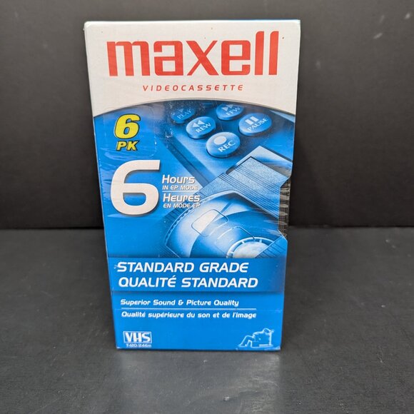 Maxell Videocassette 6 Pack Standard Grade 6 Hour Tapes VHS T 120 246m - Picture 2 of 7